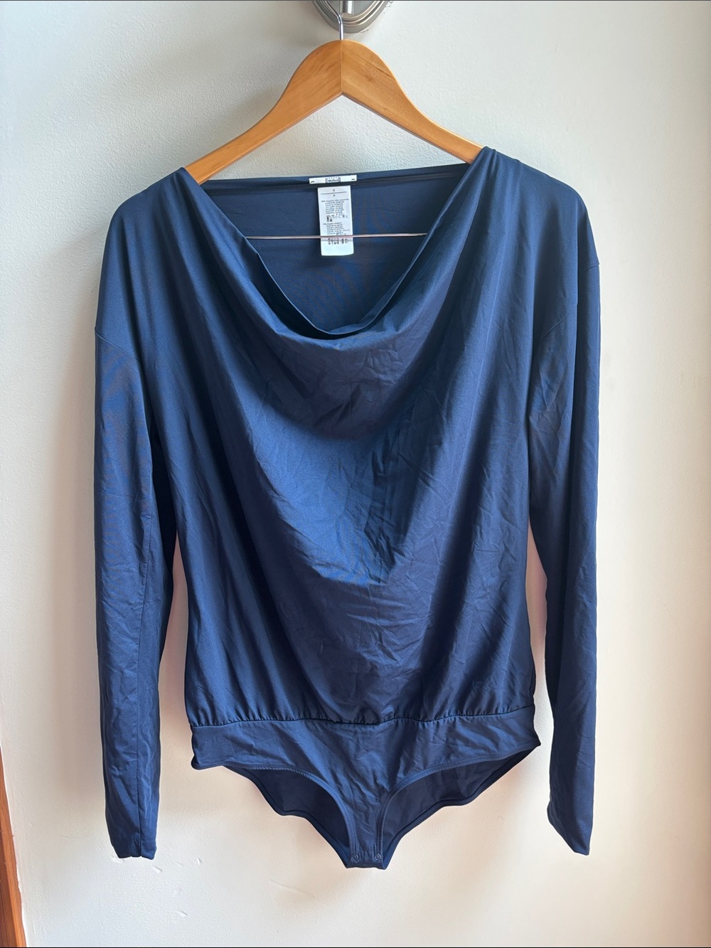 Wolford Navy Long-Sleeve Cowl-Neck Bodysuit
